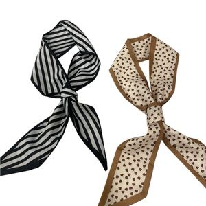 Two Elegant Striped and Heart Patterned thin neckerchief scarfs nwot